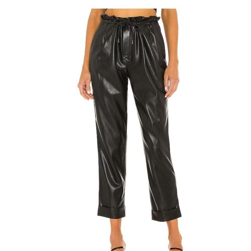 Alice & Olivia Womens Liliana Pants M Black Faux Leather Cuffed Paperbag Nwt